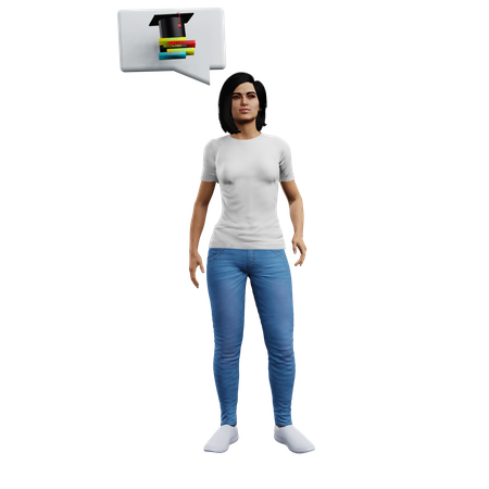 Woman Thinks Of Graduation Degree  3D Icon