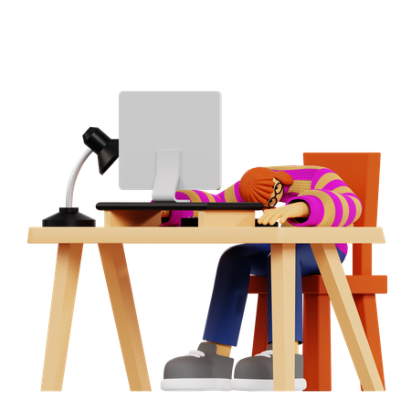 Woman tired of working at office  3D Illustration