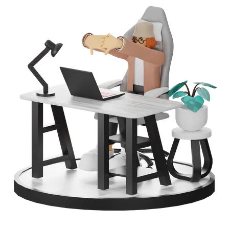 Woman Tired Of Working At Office  3D Illustration