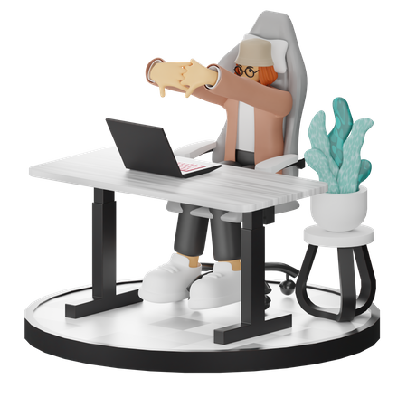 Woman Tired Of Working At Office  3D Illustration