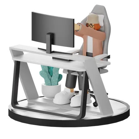 Woman Tired Of Working At Office  3D Illustration