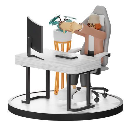 Woman Tired Of Working At Office  3D Illustration