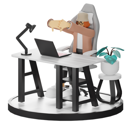 Woman Tired Of Working At Office  3D Illustration