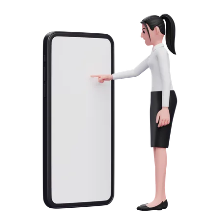 Woman touching phone screen with finger  3D Illustration