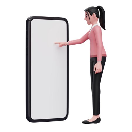 Woman touching phone screen with finger  3D Illustration