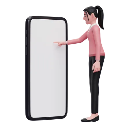 Woman touching phone screen with finger  3D Illustration