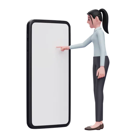 Woman touching phone screen with finger  3D Illustration
