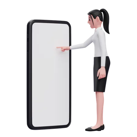 Businesswoman Touching Phone Screen With Index Finger 3 D Render Character Illustration 3D Illustration