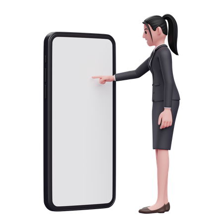 Woman touching phone screen with finger 3D Illustration