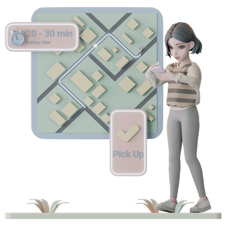 Woman Tracking Delivery Through App  3D Illustration