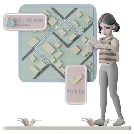 Woman Tracking Delivery Through App  3D Illustration