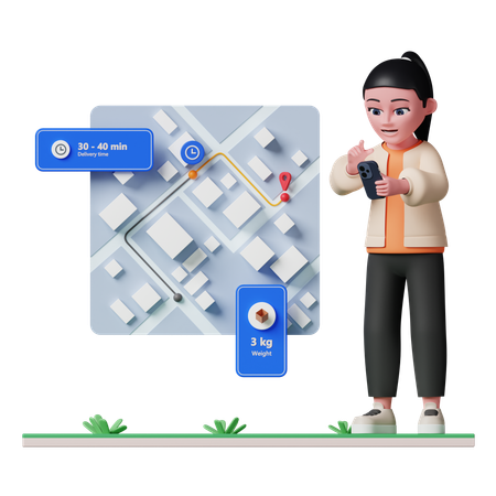 Woman tracking delivery through app  3D Illustration