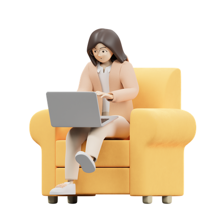 Woman Typing On Laptop  3D Illustration