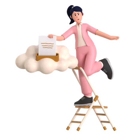 Woman Upload data  3D Illustration