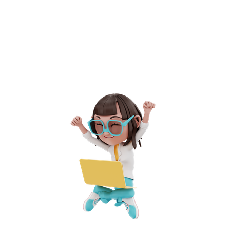 Woman use the laptop happily  3D Icon