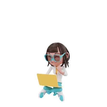 Woman using laptop  3D Illustration