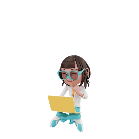 Woman using laptop 3D Illustration