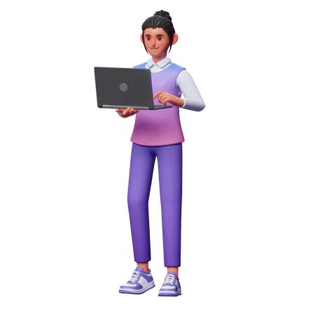 Woman Using Laptop  3D Illustration