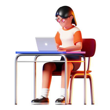 Woman Using Laptop Pose  3D Icon