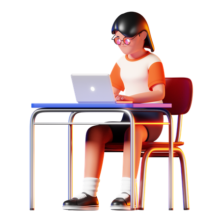 Woman Using Laptop Pose  3D Illustration