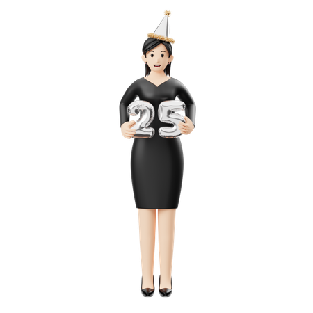 Woman Using Number Balloons  3D Illustration