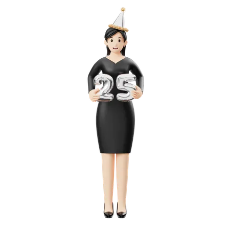 Woman Using Number Balloons  3D Illustration