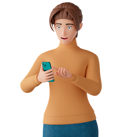 Woman Using Smartphone  3D Illustration