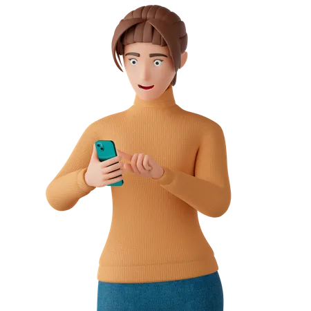 Woman Using Smartphone  3D Illustration