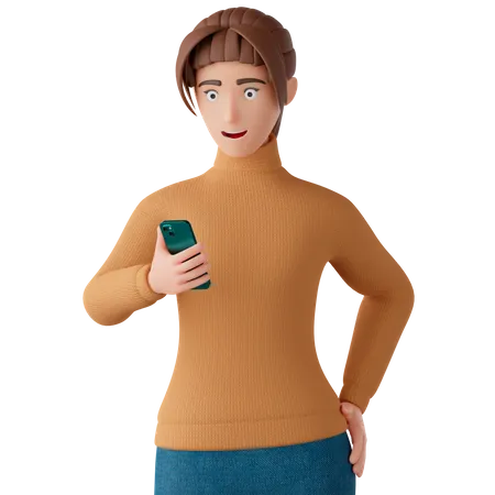 Woman Using Smartphone  3D Illustration