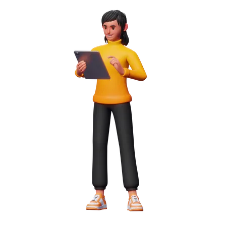 Woman Using Tablet  3D Illustration