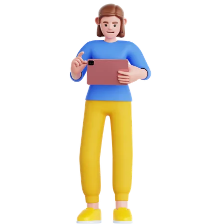 Woman Using Tablet  3D Illustration