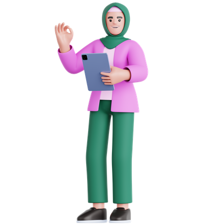 Woman Using Tablet  3D Illustration