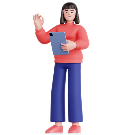 Woman Using Tablet  3D Illustration