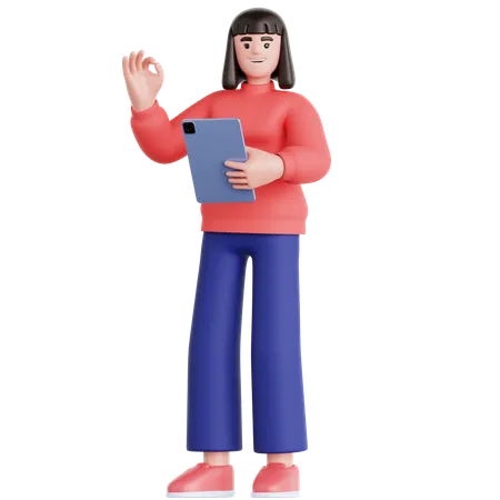 Woman Using Tablet  3D Illustration