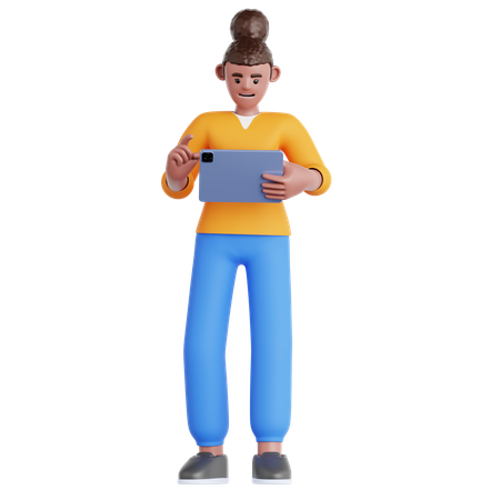 Woman Using Tablet  3D Illustration