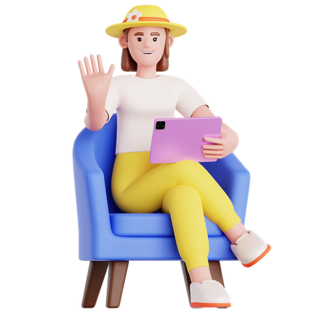 Woman Using Tablet on Couch  3D Illustration