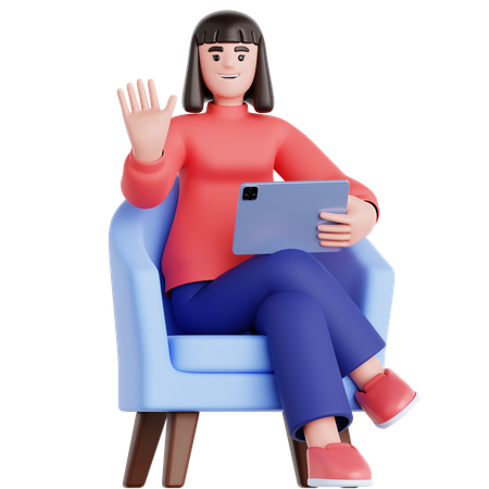 Woman Using Tablet on Couch  3D Illustration