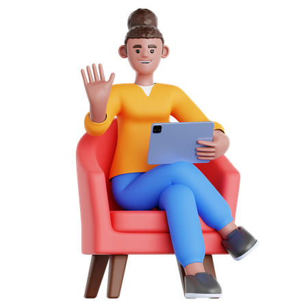 Woman Using Tablet on Couch  3D Illustration