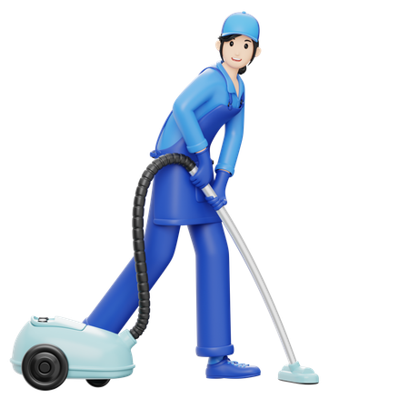 Woman Using Vacuum Cleaner  3D Illustration