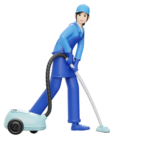 Woman Using Vacuum Cleaner  3D Illustration