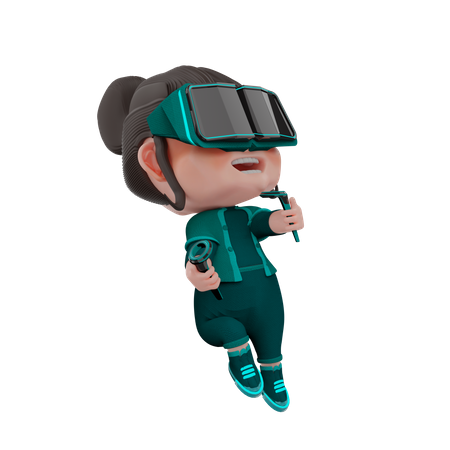 Woman using VR Tech  3D Illustration