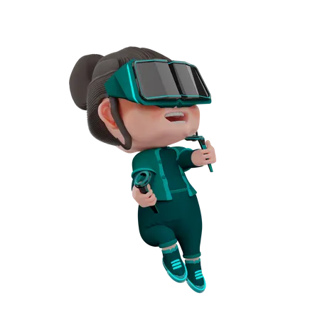 Woman using VR Tech  3D Illustration