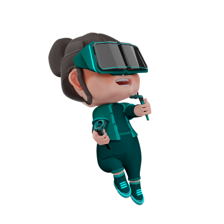 Woman using VR Tech 3D Illustration