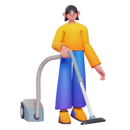 Woman Vacuuming Floor  3D Illustration