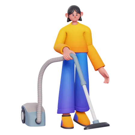Woman Vacuuming Floor  3D Illustration