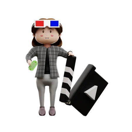 Woman watching movie  3D Illustration