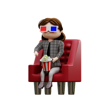 Woman watching movie  3D Illustration