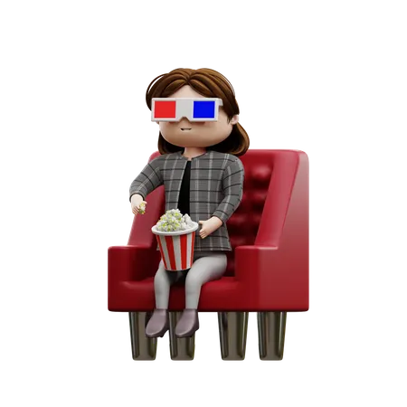 Woman watching movie  3D Illustration