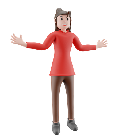 Woman Waving Hand  3D Illustration