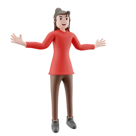 Woman Waving Hand  3D Illustration